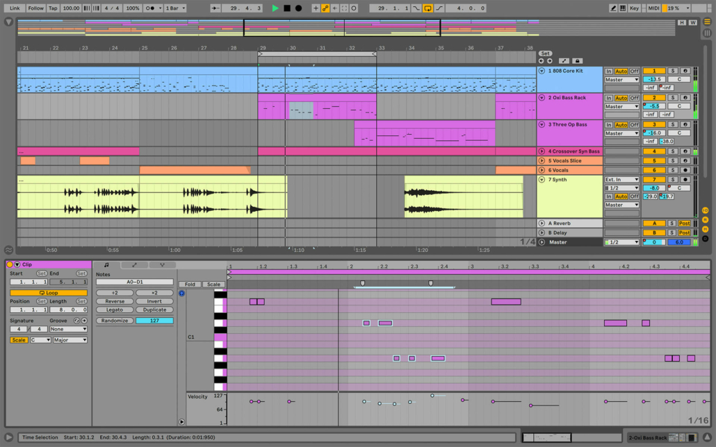 Ableton Live Lite Arrangement view that is included with Apogee Duet
