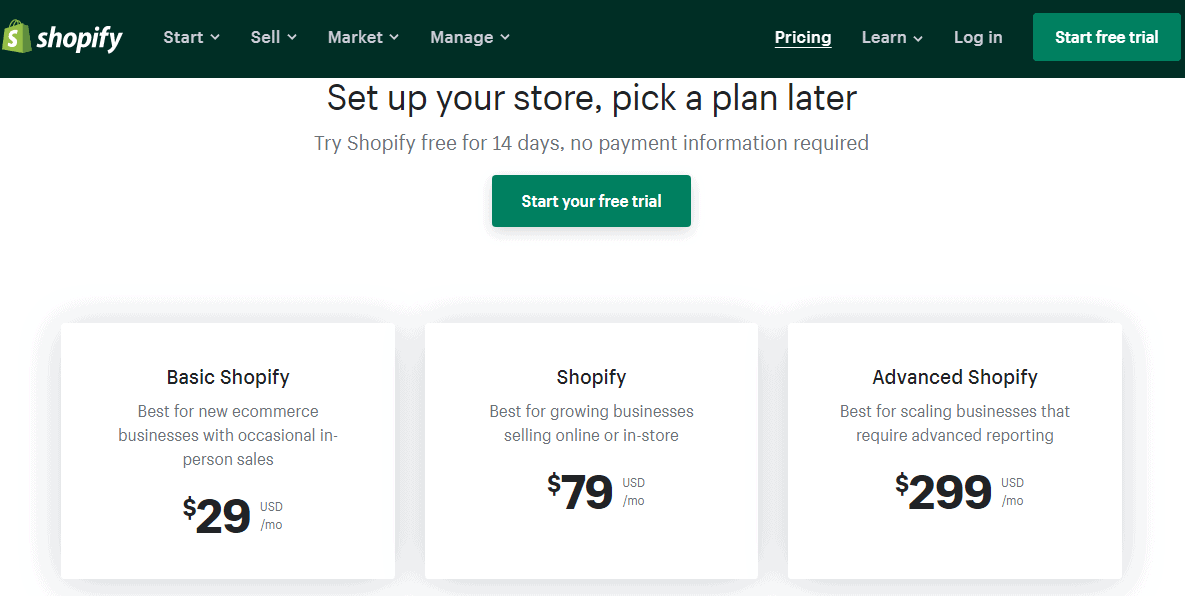 shopify plans